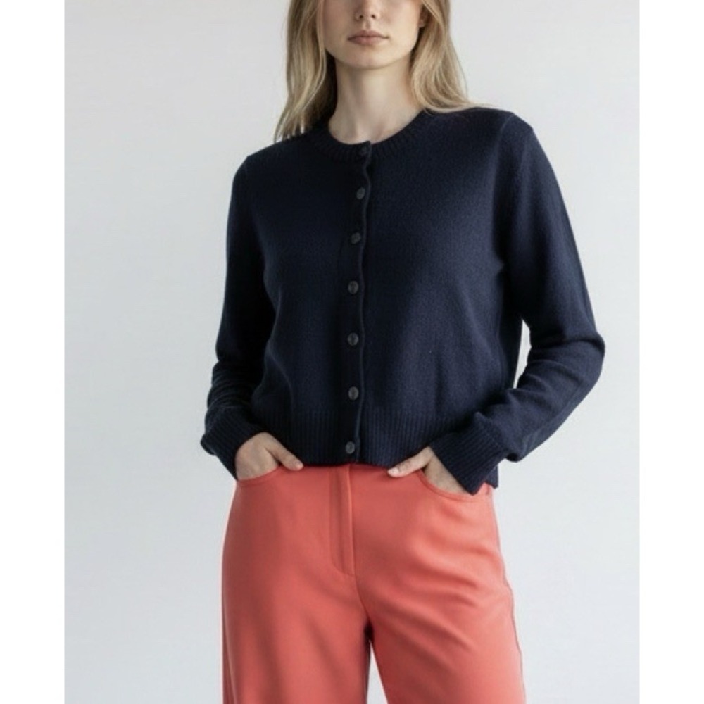 A&F Abercrombie 100% Cashmere Cropped Cardigan Sweater Navy Blue Button Up Sz S